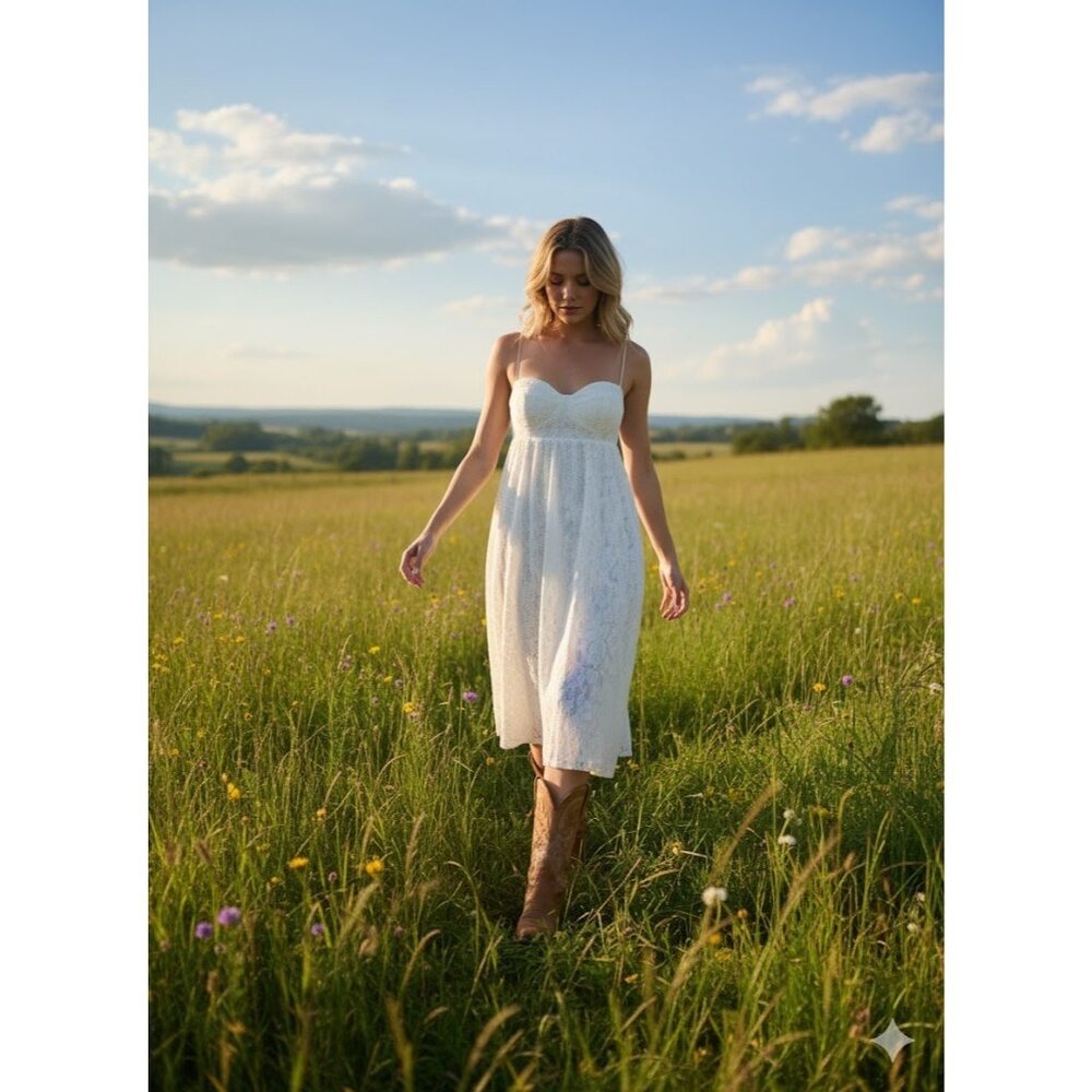 NWT Reformation Evangelina in Ivory Lace Tie Straps Fit & Flare Tank Dress 4